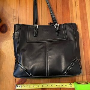 Coach black patent leather tote bag